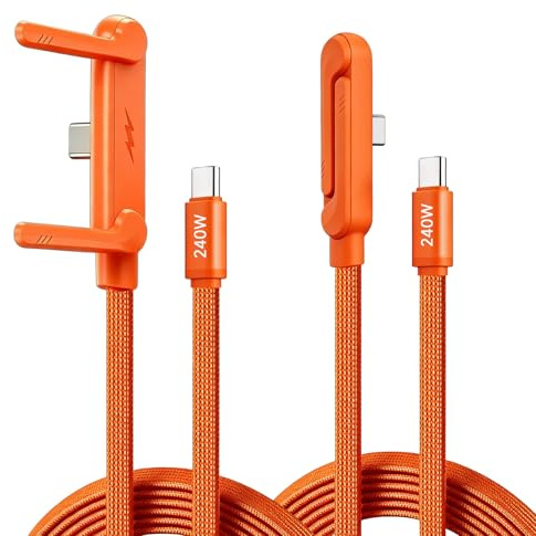 Witfoam 2Pcs Cavo USB C a USB C 240W con Supporto Telefono Integrato, Cavo Ricarica Rapida PD 3.1 240W, Design a T 90° con Stand Pieghevole, Cavo Intrecciato 1,5 m per Smartphone Tablet Laptop