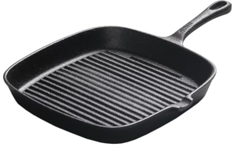 Healeved Sartén Negro de Hierro Fundido Cuadrada sin Revestimiento Antiadherente Diseño y Mango Ergonómico para Uso Doméstico y Camping