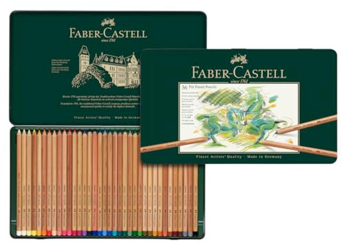Faber-Castell 112136 - Farbstifte Pitt Pastellstifte, 36 Künstlerfarbstifte im Metalletui, verwischbare Farben