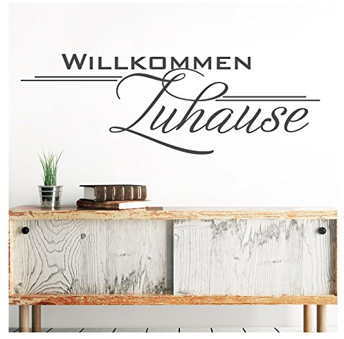 Grandora Wandtattoo Spruch Willkommen Zuhause I dunkelgrau (BxH) 80 x 27 cm I Eingang Eingangsbereich Flur Diele Sticker Aufkleber Wandaufkleber Wandsticker W1252