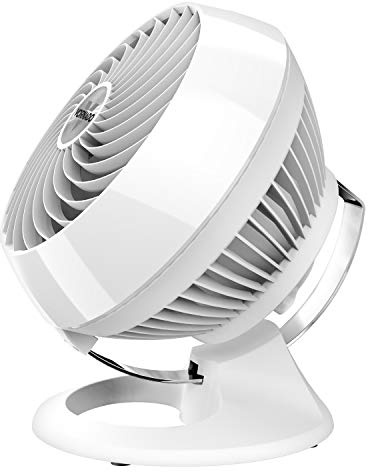 Vornado 460 Small Desk Fan with 3 Speed Settings, Adjustable Tilt Chrome Glide Bar, for Bedroom, Office, Home, Air Circulation up to 70 Feet, Quiet Table Fan, White