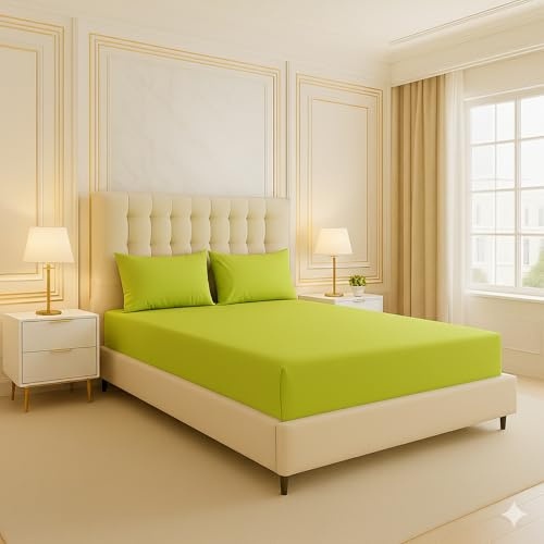 ARLINENS PLAIN DYED FITTED SHEETS IN FOLLOWING COLOURS AND SIZES (KING, LIME GREEN)
