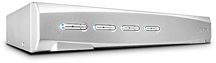 LINDY 39337 4 Port DVI-I Single Link, USB 2.0 & Audio KVM Switch Pro, Silber