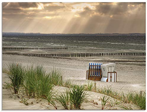 ARTland Wanddeko Glasbilder Wandbild Glas Bild einteilig 80x60 cm Querformat Strand Meer Landschaft Natur Ostsee Strandkorb Insel Poel Maritim T9ER