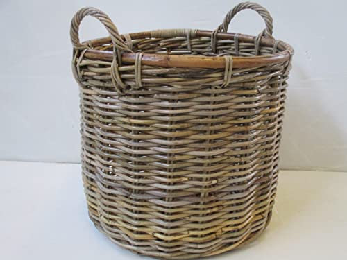 CESTO PORTA LEGNA VIMINI CM 39x35xH INTRECCIATO CON ROBUSTO GIUNCO KUBO DIAMETRO HCON MANICO CM 42 H CESTO VIMINI PORTALEGNA