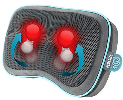 HoMedics Gel Shiatsu Massage Pillow with Heat - Rechargeable Massaging Cushion for Legs, Lumbar, Shoulders and Neck, Massager Support Pillow with Built-in Controls, Includes Travel Bag - Grey