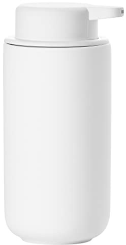 Zone Denmark Ume Seifenspender für Flüssigseife, Steingut/Keramik mit Soft Touch-Beschichtung, Skandinavisch im Design, 450 ml, Höhe 19 cm, Weiß