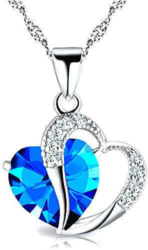 Kim Johanson Edelstahl Herz Kette Blau *Annabel* in Silber | Mit vielen Kristallen besetzt | Halskette mi Anhänger inkl. Schmuckbeutel
