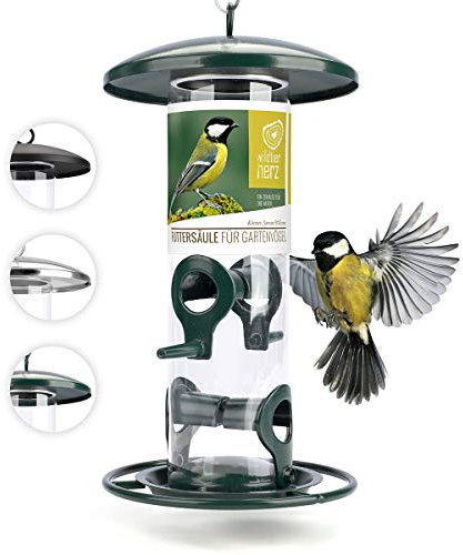 wildtier herz I Körner Vogelfutterspender 26cm - aus rostfreiem Metall, Vogel Futterstation, Futtersäule, Wildvögel Futtersilo, ganzjährige Fütterung (Grün)
