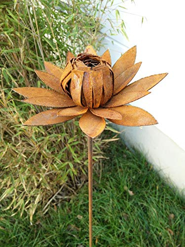 Zen Man Edelrost Gartenstecker Blumen Metall Gartenfigure Beetstecker Gartenskulptur aus Metall Rost Glück Symbol Gartendeko Handarbeit 031452, 20 * 20 * 110cm