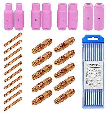 WIG Verschleißteile WP/SR17/18/26 - Ersatzteil Set - 38 Teile - Gasdüsen, Spannhülsen, Wolframelektroden, Stromelektroden - VECTOR WELDING