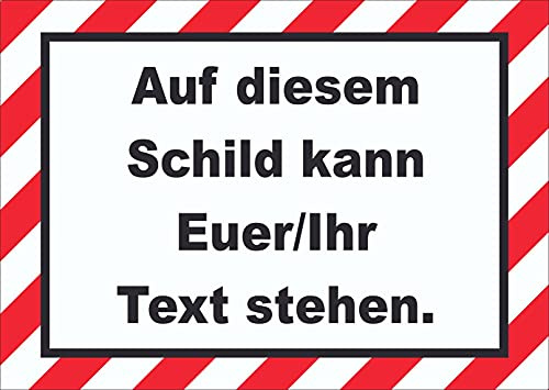 HB-Druck Schild mit Wunschtext gestreift waagerecht rot-weiß A4 (210x297mm)