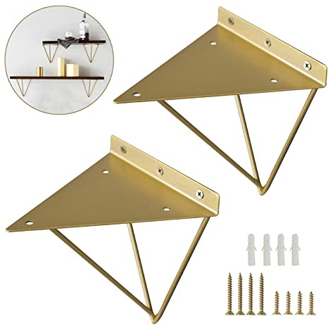 Pxzybd Regalträger Dekorativ,2 Stück Schwere Haarnadel-regalhalterungen,Schwimmender Metall Regalwinkel,Regal Unterstützung Für Wände,Regalkonsolen Gold,Tablarträger Mit Schrauben,Gold-10cm(3.9in)
