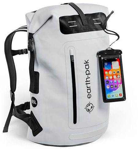 Wasserdichter Rucksack 85L - Rolltop Dry Bag - Kajak Angeln - Damen Herren | Wasserfeste Tasche mit Rolltop und wasserdichter Handyhülle - 85L ideal für Kajak, Boot und Angeln, für Damen und Herren