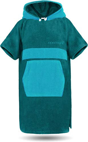normani Baumwoll Surfer Poncho - Strandponcho - Handtuch-Poncho - Unisex Strand Umziehhilfe - geschlossener Bademantel für Damen und Herren Petrol/Türkis L-XL