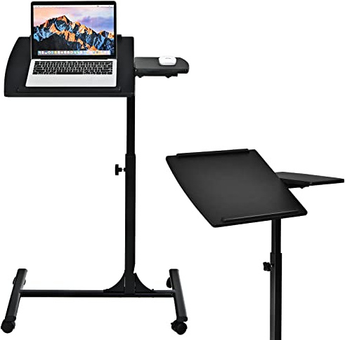 RELAX4LIFE Table de Lit pour Ordinateur Hauteur Réglable 64x45x64-95CM avec 4 roulettes Tablette Inclinable (Noir)