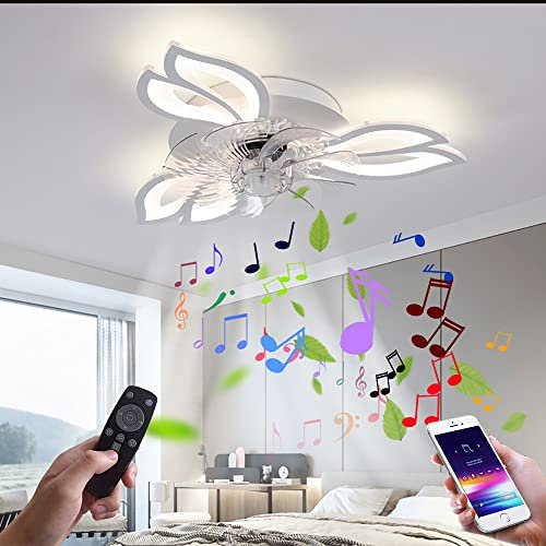 Fan Plafonnier Musique Ventilateur de Plafond LED avec Lumière et Bluetooth Haut-Parleur Lampe de Plafond avec Télécommande Dimmable silencieux Fan Lustre Chambre d'enfant Salon Restaurant Éclairage