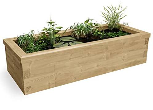 WoodBlocX Raised Pond Kit- Wooden Garden Pond For Fish, Plants & Other Wildlife. Outdoor Water Features For The Garden- Easy To Install & No Power Tools Needed- (1.875 x 0.75 x 0.45m)