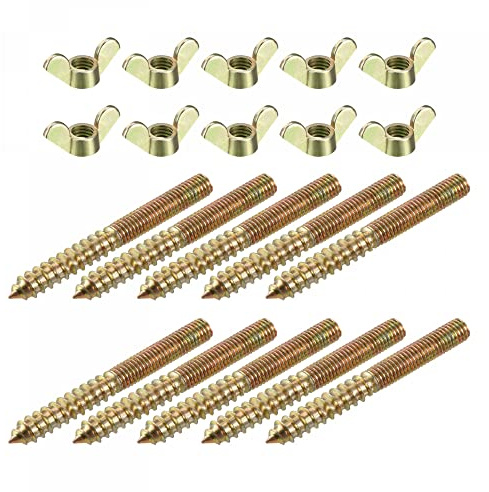 uxcell M8 Wing Nuts Butterfly Nut Bronze Tone 10pcs and M8x75mm Hanger Bolt Double Headed Screw 10pcs
