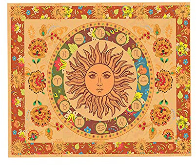 Brennende Sonne Wandteppich, Frühlings Blumen Vintage Wandbehang, orangefarbener Wandteppich für Schlafzimmer Wohnzimmer