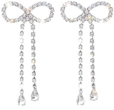 Rhinestone Long Tassel Earrings Rhinestone Dangle Earrings for Women Fashion Pendant Earrings Exquisite Crystal Wedding Engagement Jewelry, Metal, No Gemstone