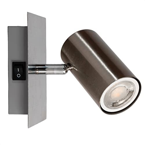 INNOVATE LED Wandleuchte mit Schalter | GU10 LED Spot schwenkbar | Aluminium Wandlampe Innen | Wandspot mit Schalter Nickel | Lampe eckig exkl. 5W Leuchtmittel