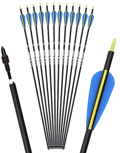 ELONG OUTDOOR Carbon Pfeile für Bogenschießen Carbonpfeil Spine500 Jagd Pfeile Carbon Jagdpfeile mit 6 Zoll Natürliche Federn Pfeile für Pfeil Bogen Recurvebogen Compoundbogen Jagd
