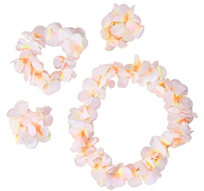 Toyvian 4 Stück Hawaiiblumen Blumenkranz aus Weißen Seidenblumen mit Girlandenstirnband und Armbändern Handgefertigter Kopfschmuck für Damen für Sommerfest und Party