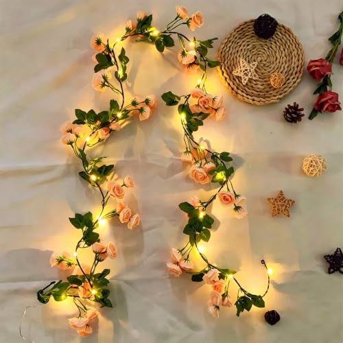 Fielegen Ghirlanda di fiori artificiali con 20 luci a LED con timer, 1,8 m, ghirlanda floreale da appendere, per matrimoni, archi, tavoli, giardini, vacanze, feste di compleanno, sfondo, decorazione
