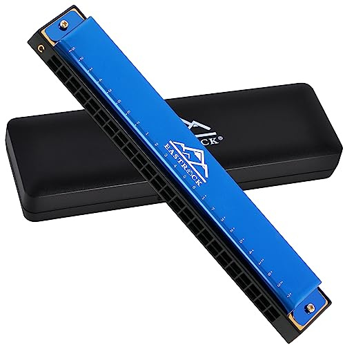 EastRock Armonica a bocca 24 fori, 48 melodie, chiave di do, organo a bocca per principianti, mini armonica blues con custodia e panno di pulizia (24 fori, blu)