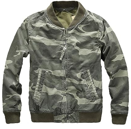 USTZFTBCL Bomber Casual Uomo Primavera Autunno Militare Camo Giacche Volanti Uomo Cargo Cappotti da pilota lavati, EN8 mimetico, L