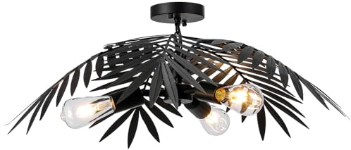 Newrays Lámpara de techo con hojas de coco tropicales negras de 3 luces | Accesorios rústicos para sala de estar, comedor, dormitorio