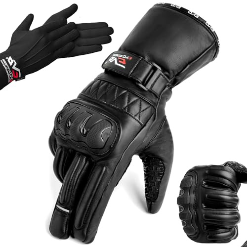 EVO Fitness Motorbike Motorcycle With Winter inner Thermal Gloves Thinsulate 3M Hipora Carbon Shell Fiber Knuckle Smartphone Touch Compatible Windproof Waterproof Winter All Weather Thermal