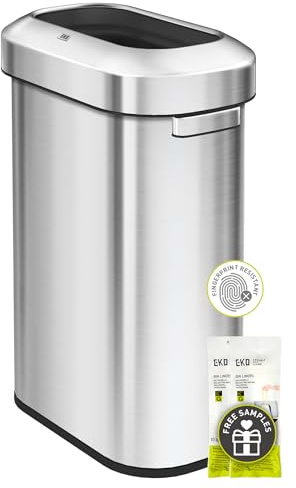 EKO Urban 24 Gallon Slim Open Top Trash Can with Wide Opening, Stainless Steel Commercial Grade Waste Bin for Indoor and Outdoor, Wide Opening for Office, Restaurant, Restroom, 90L