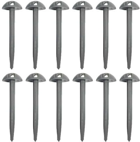 Bodenplanen-Heringe, 12 Stück, Stehheringe, Höhe 8,5 cm, Pilz-Top, Kunststoff, Zeltheringe, Teppichheringe, strapazierfähig, zur Befestigung von Campingzelt, Regenplanen, Garten, Unkrautmatte,