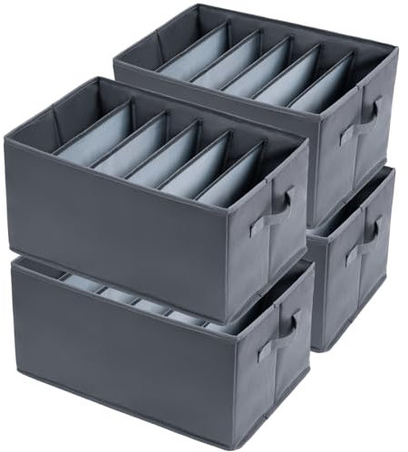 Niviy 4 Stück Schrank Organizer kleiderschrank 6 Fächer Abstand 7CM Schubladen Ordnungsboxen Faltbar PP-Hartplatte Stabiler Boden Mit Griff Aufbewahrungsbox Für Kleidung,Hosen,Pullover 43X30X25CM