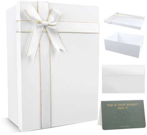 Boîte Cadeau Vide Boîtes Cadeaux Boite Pliable 29x21x10,5cm avec Bowknot Couvercle pour Anniversaire Mariage Valentin Thanksgiving Noël Pâques Halloween Emballage(Blanc)