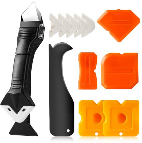 HANJKINZ 3 in 1 Silicone Caulking Tools（Stainless Steelhead), 12pack, Caulk Remover Tool Kit with Replace Silicone Padsgood Pads and Caulk Finishing Tools, Caulking Tool Kit for Kitchen, Bathroom