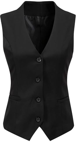 Gowjog Damen Weste Anzugweste Gefüttert Button Up V-Ausschnitt Smoking Vintage Jacke Dressy Ärmellos Westen(Schwarz,S)