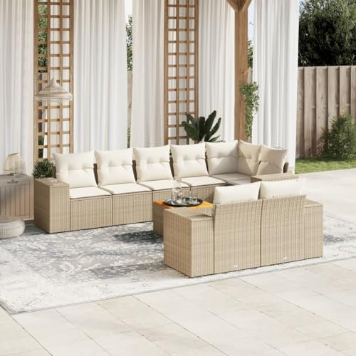 Rantry 9-TLG. Gartenmöbel Set mit Kissen Gartensofa Balkonmöbel Gartenlounge Loungesofa mit Gartentisch Rattansofa Ecksofa Ecklounge Loungemöbel Sitzgruppe Beige Poly Rattan #5