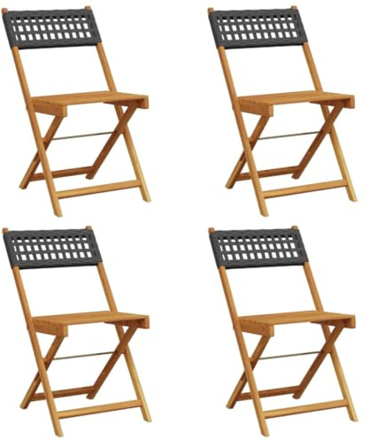 Chaises de jardin pliantes lot de 4 noir poly rotin bois massif