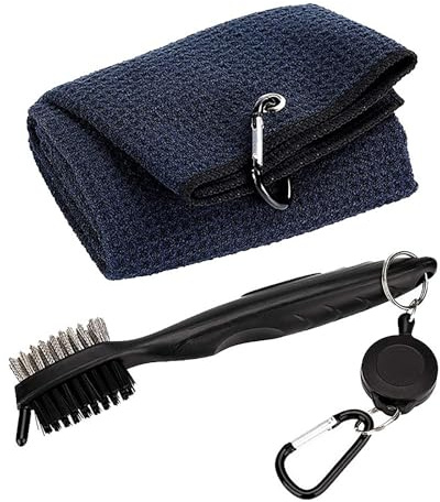 CRSUSUKJ Set Golf Zubehör, Golfschlägerbürste und Mikrofaser-Handtuch-Set, Golf Bürste,Golfreinigungsset Golfzubehör Geschenk Golfhandtücher für Golfer Golfschläger Bürste Reinigung Bürstenreiniger