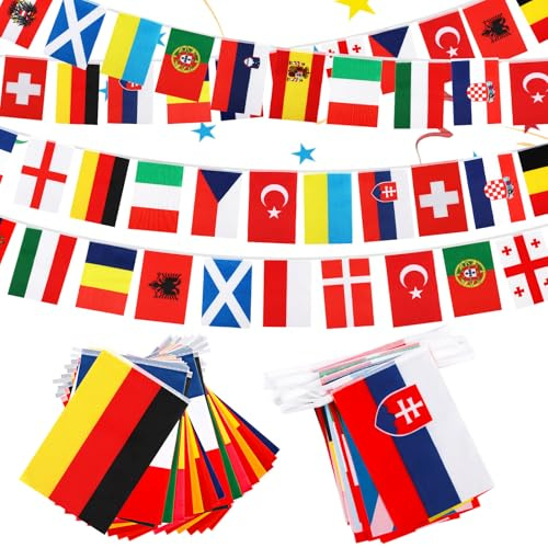 2 Pcs Bandiere del Mondo, 2024 Euro Bandiera Ghirlanda, Campionato Europeo 2024 Bandierina Calcio, Euro Decorazioni 14 * 21 cm, per Decorazioni per Interni, Esterni, Bar, Giardino, Feste