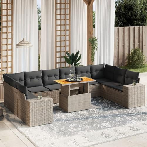 Juroupi 11-TLG. Garten-Sofagarnitur mit Kissen GartenmöBel Set Lounge Sofa Outdoor Gartenlounge Outdoor Grau Poly Rattan - 3272810