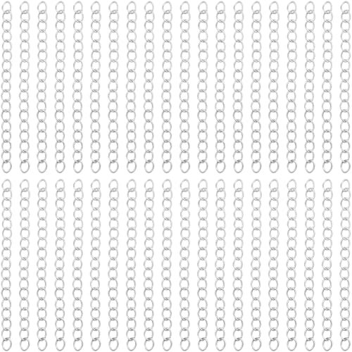 Beebeecraft 1 caja de 100 hilos de Cadena de Extensión de Pulsera 304 extensores de Cadena de Acero Inoxidable Cadenas de Extremo Plateado Cadenas Extensoras de Joyería para Hacer Joyas Collares