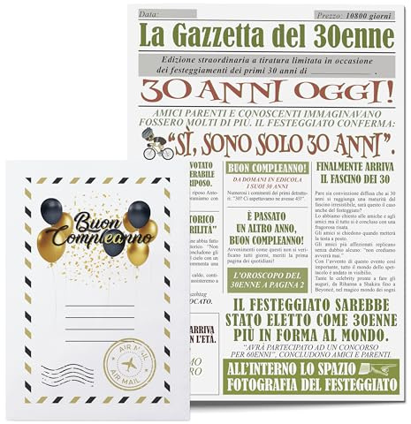 Idea Regalo Compleanno Originale 30 Anni Uomo - Giornale La Gazzetta Del 30 Enne - Maxi Biglietto Auguri 30 Anni Uomo - Idee Regali Compleanno Originali - Gadget Scherzi Biglietti Divertenti per Lui