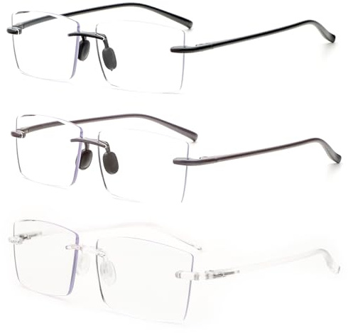 KoKoBin 3 Stück Randlos Lesebrille super Light Anti Blaulicht Computerbrille Lesehilfe für Damen und Herren (3 Pack, 1, Dioptrien)
