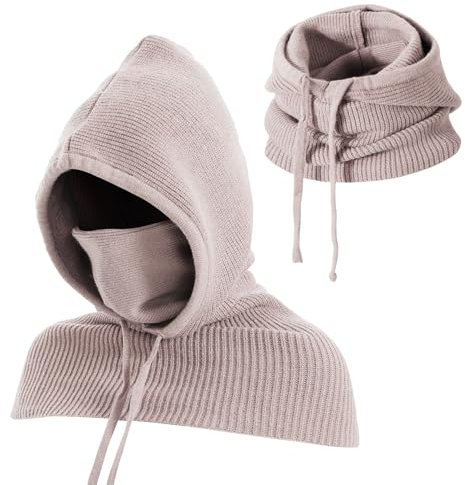 TAGVO Winter Strickmütze und Schal, 3-in-1 Kapuzenschal, Einteilige Sturmhaube, Verstellbarer Winddichter Gesichts- und Nackenwärmer, Schals für Herren und Damen im Freien