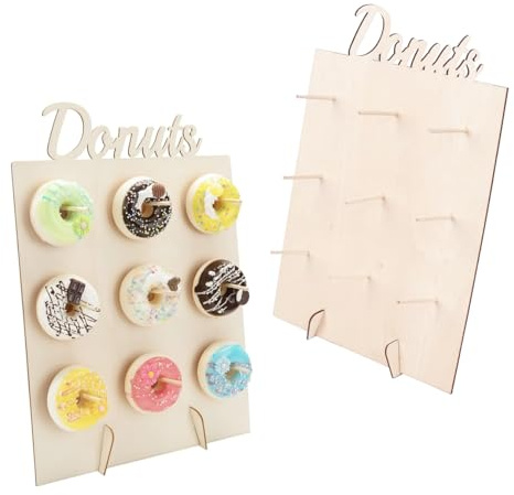 Lahviuu Donut Stand, 2 Pcs Donut Wall Stand Display Doughnut Holder Wooden Doughnuts Board, Sweet Cake Stand for Birthday Weddings Party Favours Supply Home Decors, 30 x 40 cm (Hollowed Out Letter)