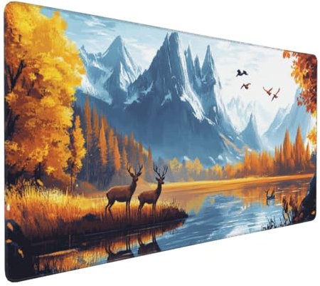 Gaming Mauspad XXL Herbst Mousepad 1000x500x4mm REH Verlängertes Mauspad Schreibtischauflage,Genähte Kanten Mauspad,Verbessert Präzision und Geschwindigkeit Wasserdicht Geeignet für Büro und Spiele
